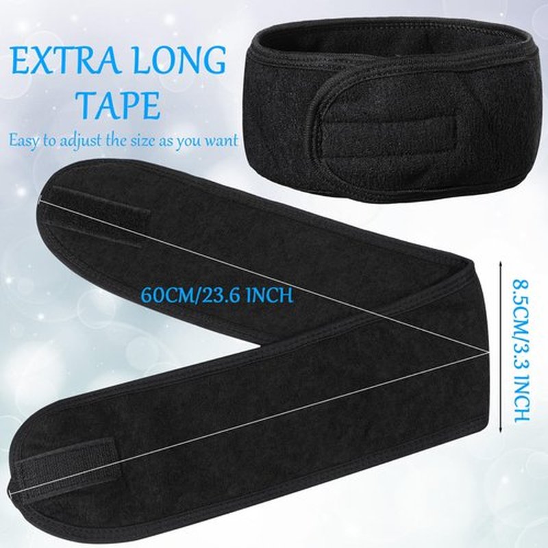 Hoteam 30 Pack Spa Headband Facial Esthetician Hair Wrap for Women Adjustable Makeup Sports Shower Stretch Towel with Tape(Black)