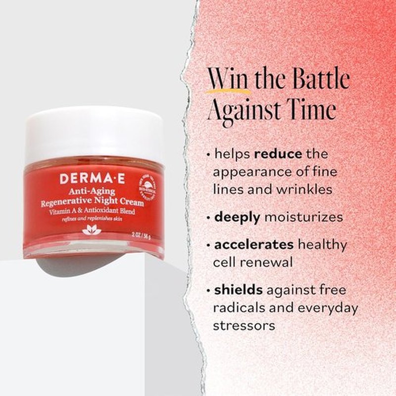 Derma E Anti-Aging Night Cream - Firming Astaxanthin Moisturizer for Face - Lightweight 2 oz with Jojoba Oil & Vitamin E