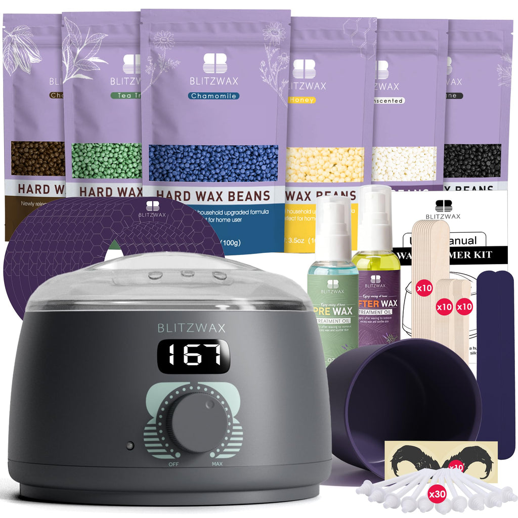 BLITZWAX Waxing Kit for Men, Back Nose Brazilian Hard Wax Warmer Home Use
