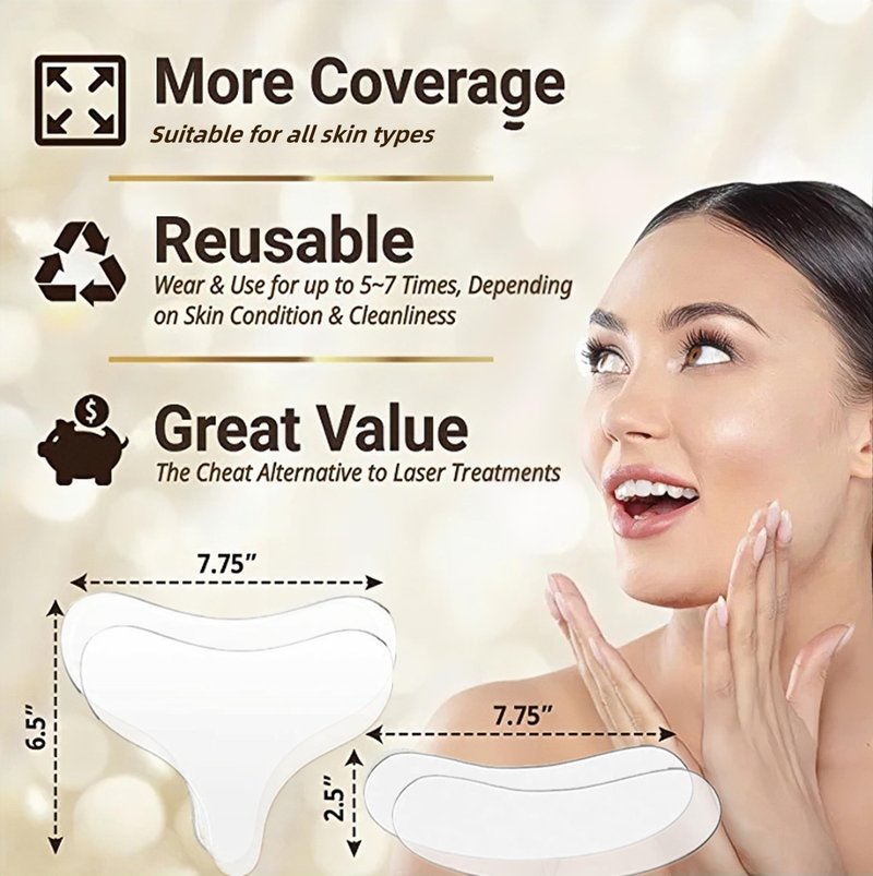 YIshiQI Neck Wrinkle Patches Chest Wrinkle Pads Pack of 4 -Antiwrinkle Silicone Pad- Silicone Facial Neck Sheet Reusable and Washable Wrinkle Patches Moisturizing for Treatment While Sleeping