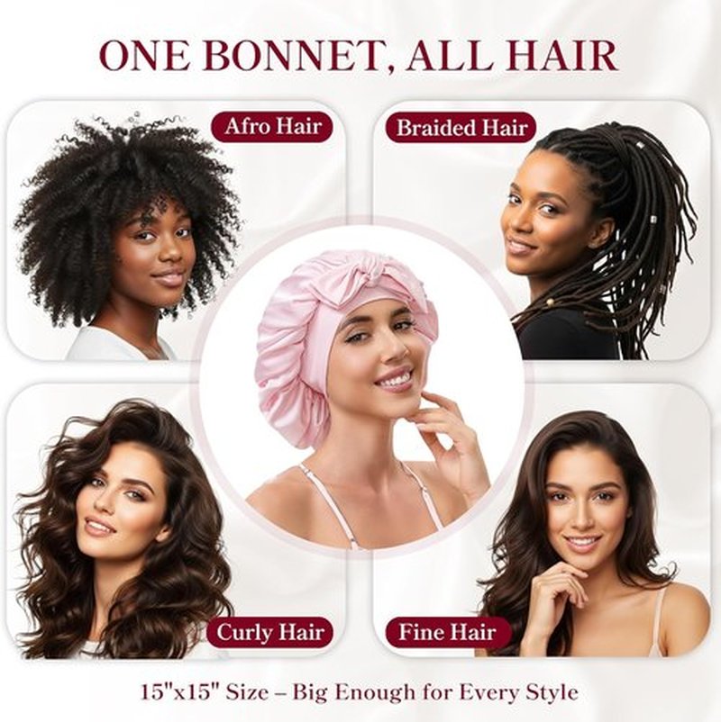 Skiennix Silk Satin Bonnet Hair Wrap - Adjustable Double Layer Sleep Cap for Curly Hair | Women’s Night Cover