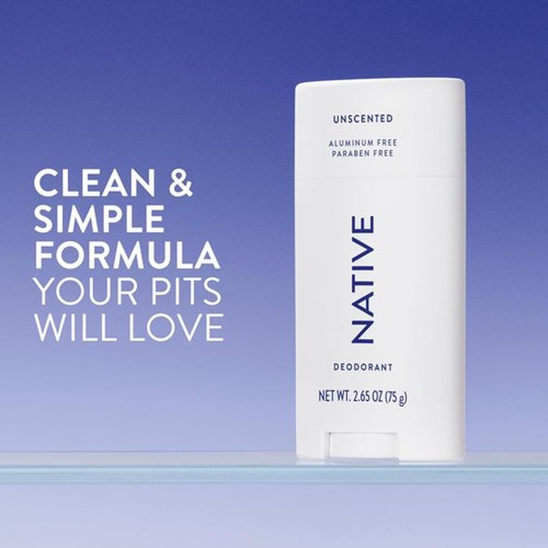 Native Deodorant - Aluminum-Free Deodorant for Men & Women | 72-Hour Odor Control, Unscented, 2.65oz