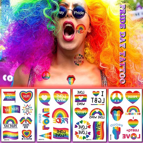 HAOYAN 10 Sheets LGBT Pride Day Temporary Tattoo Sticker Rainbow Pattern Love Is Love Flash Waterproof Fashion Body Art Men Women Child