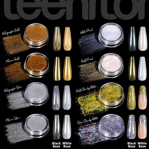 Teenitor Chrome Nail Powder Kit, 14 Pots Nail Chrome Powder with Nail Charms and Gems, Gold Chrome Nail Powder, Silver Red Mirror Effect Crome Powder for Gel Nails, Nail Supplies Nail Design Tools