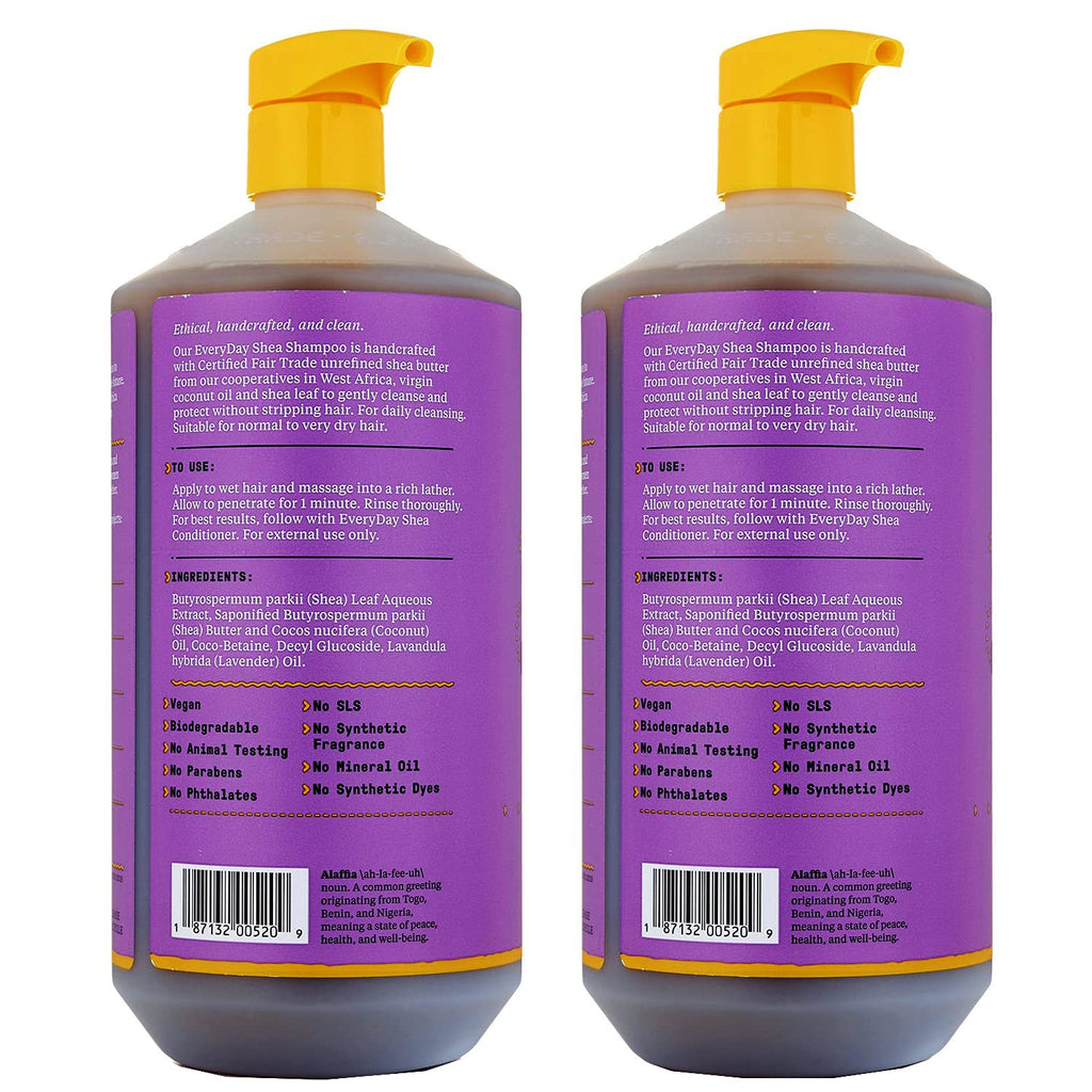 Alaffia Shampoo, Lavender 2-Pack – EveryDay Shea Sulfate-Free Shampoo with Moisture-Rich Shea Butter and Coconut Oil, 32 Oz Ea