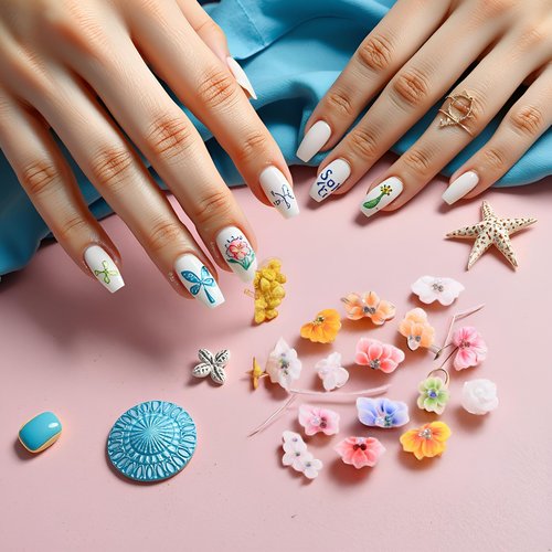 30 Pieces of 3D Flower Nail Art Charm Handmade Acrylic Flowers, Mixing 15 Designs of Summer Nail Water Drops Crystal Acrylic Flower Nail Art Charm for Women's Nail Decoration Gift