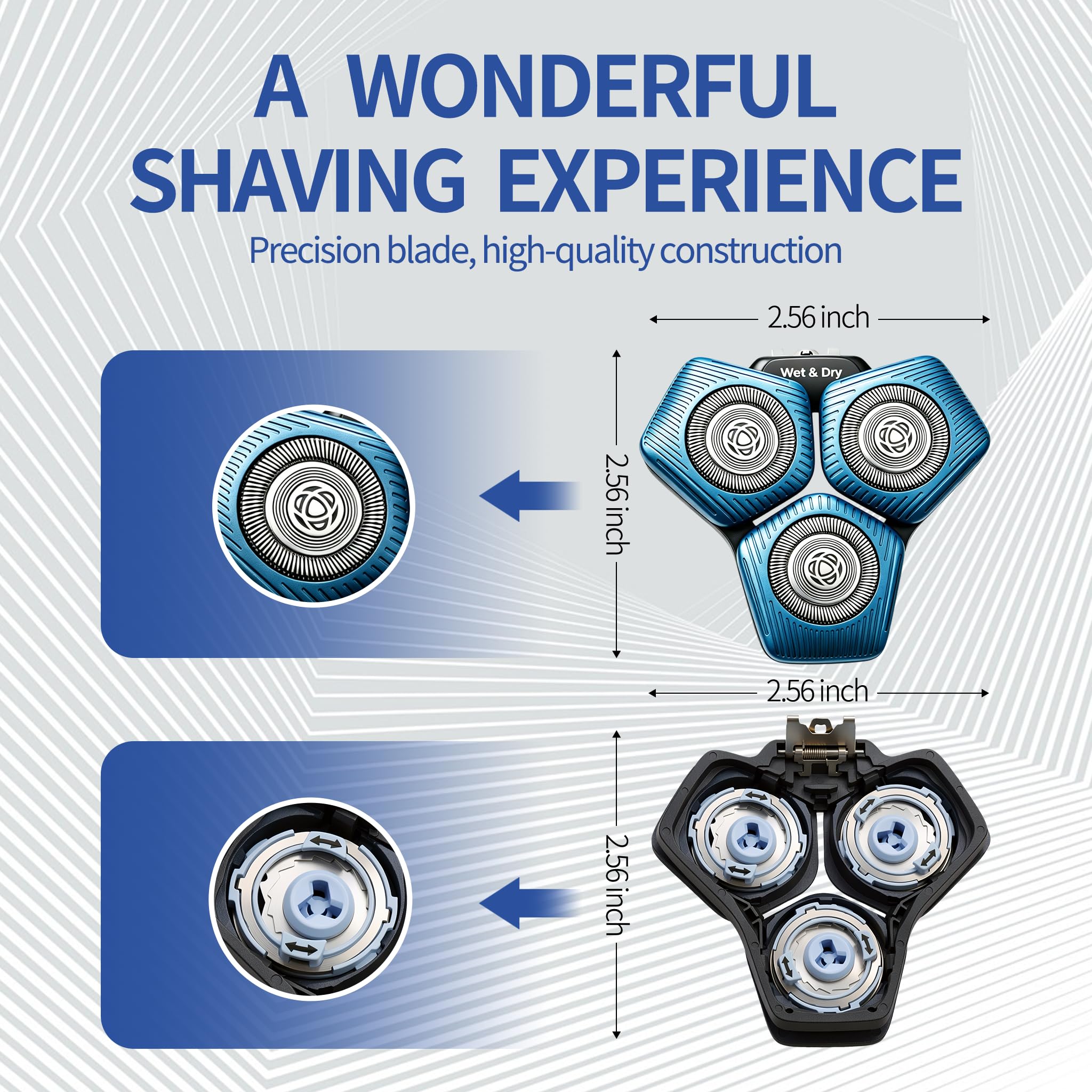 SH71/50 Replacement Heads for Ph*-lips No*elco Shavers,Compatible with Series 7000 & 5000 Electric Razor Blades, Wet & Dry Use, Easy-Install Replacement Shaver Heads, 1 Pack (Blue)