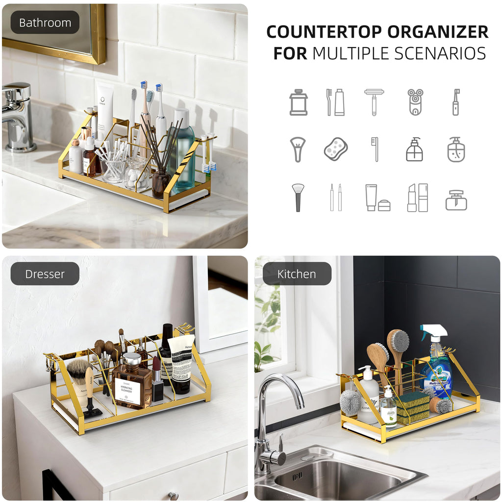 Toothbrush Holders Bathroom Counter Organizer and Storage with Removable Electric Toothbrush Head Holder and Divider, Bathroom Organizer with Diatomite Drying Stone Mat for Vanity, Kitchen, Dresser