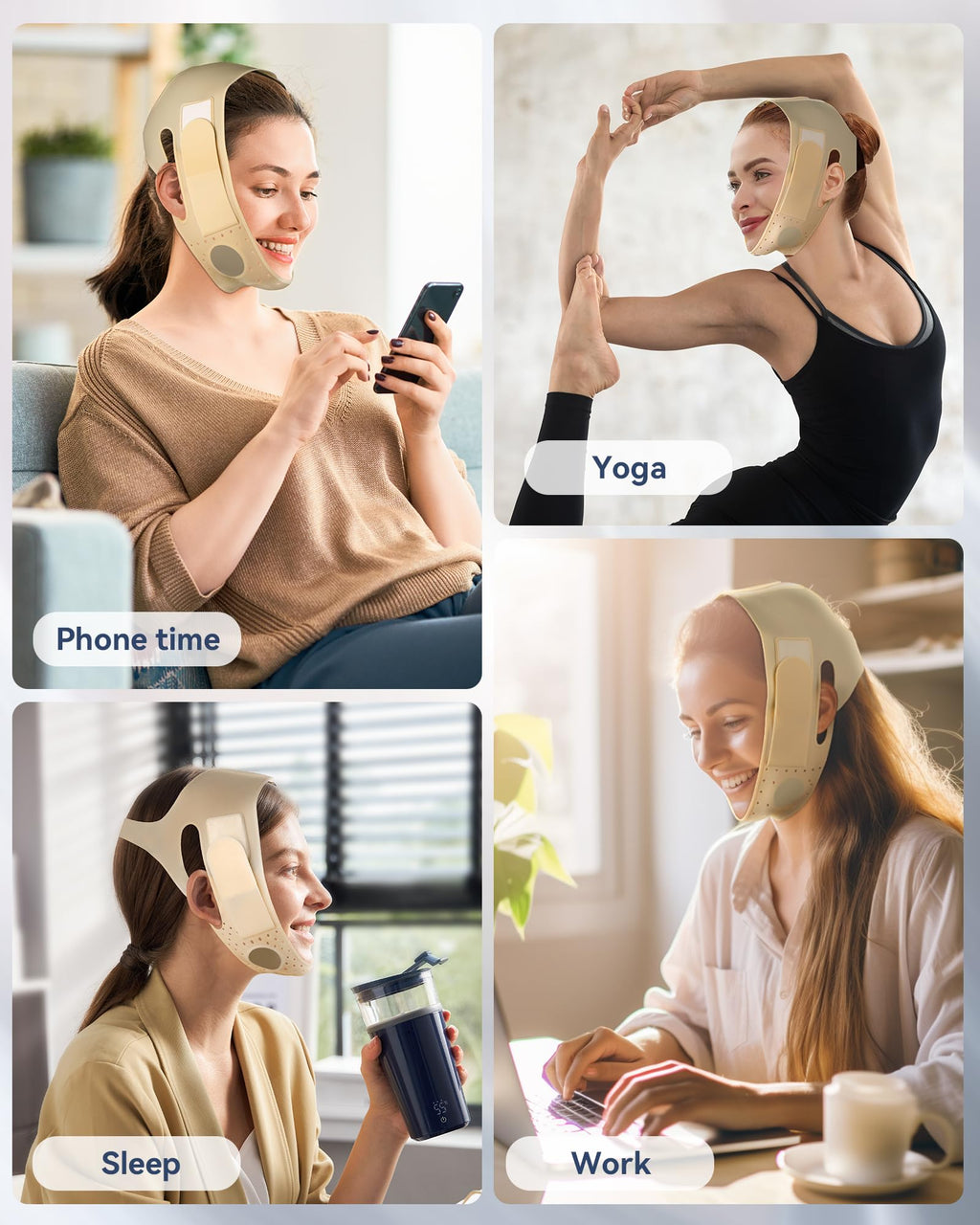 Reusable V Line Silicone Face Strap, Soft Silicone Chin Strap for Women 23-27 Inches (Nude) 01