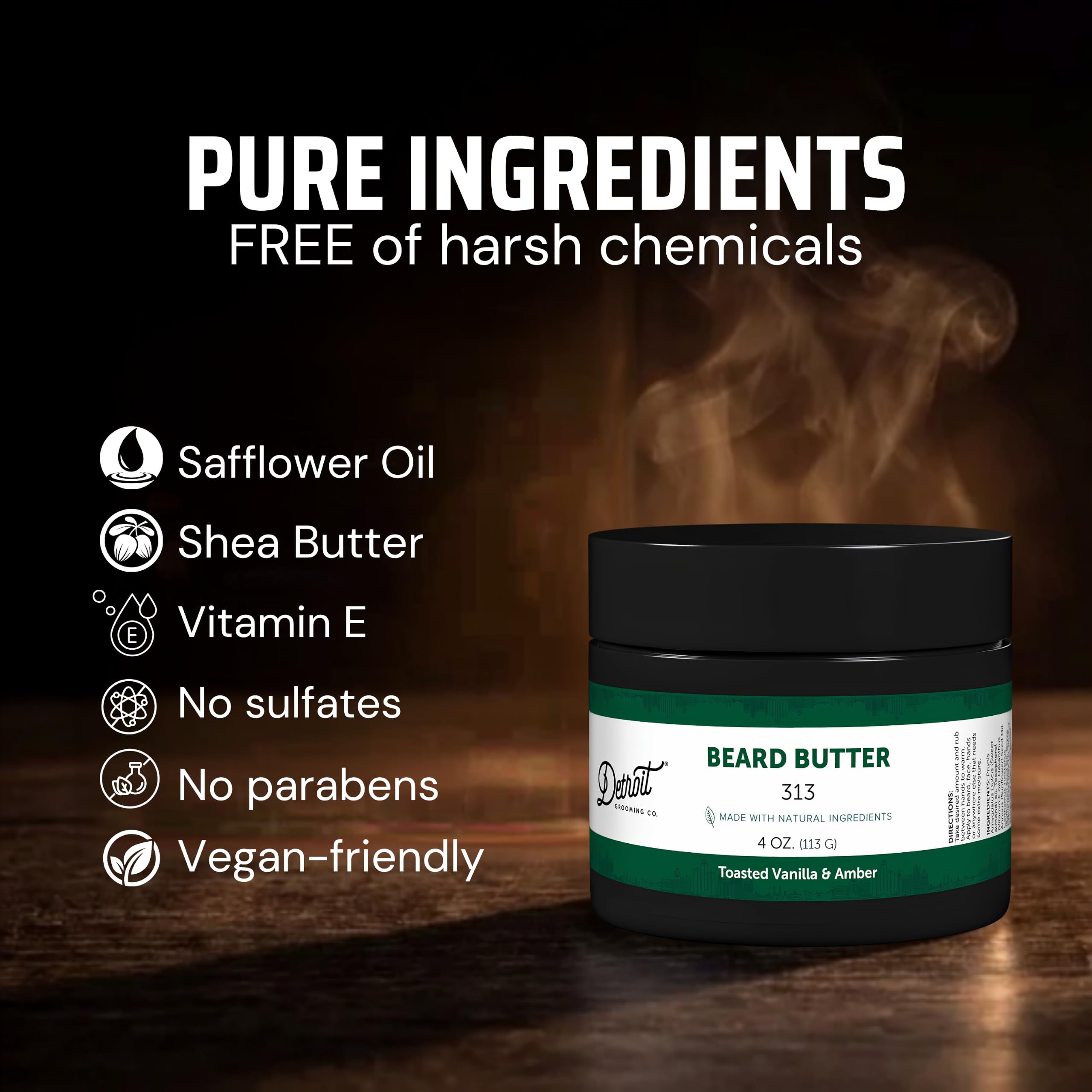 Detroit Grooming Co. Beard Butter for Men - Premium Leave-In Conditioner & Softener with Safflower Oil & Shea Butter - Hydrating Beard Moisturizer for Growth & Thickness - Iconic 313, 4oz