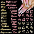 JERCLITY 48 Pieces Pink Gold Alloy Zodiac Nail Charms Zodiac Signs Nail Studs Constellation Words Charms for Nails Twelve Constellation Nail Charms Set for Women Girls Nail Art, JSP420