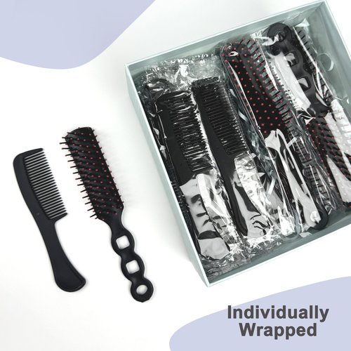 JoseHana Hair Brush and Comb Set, 100 Pcs Bulk for Homeless Individually Wrapped, Lightweight Hair Brush and Comb for Women Kids Hotel Travel (Black)