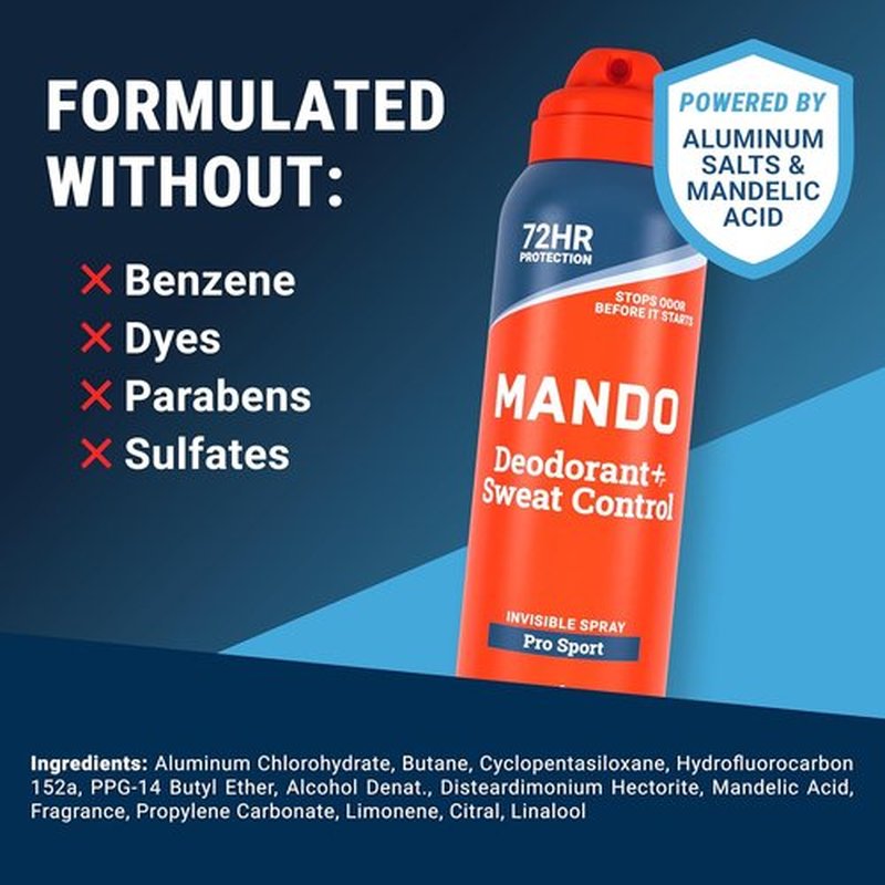 Mando 72 Hour Antiperspirant Deodorant Spray for Men | Invisible Sweat Protection - 2 Pack
