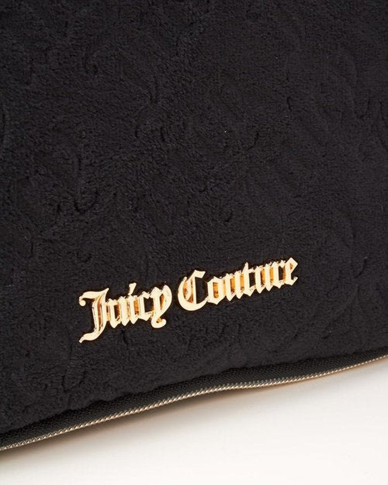 Juicy Couture Black Makeup Bag - Velour Cosmetics Organizer with Travel Hook & Logo
