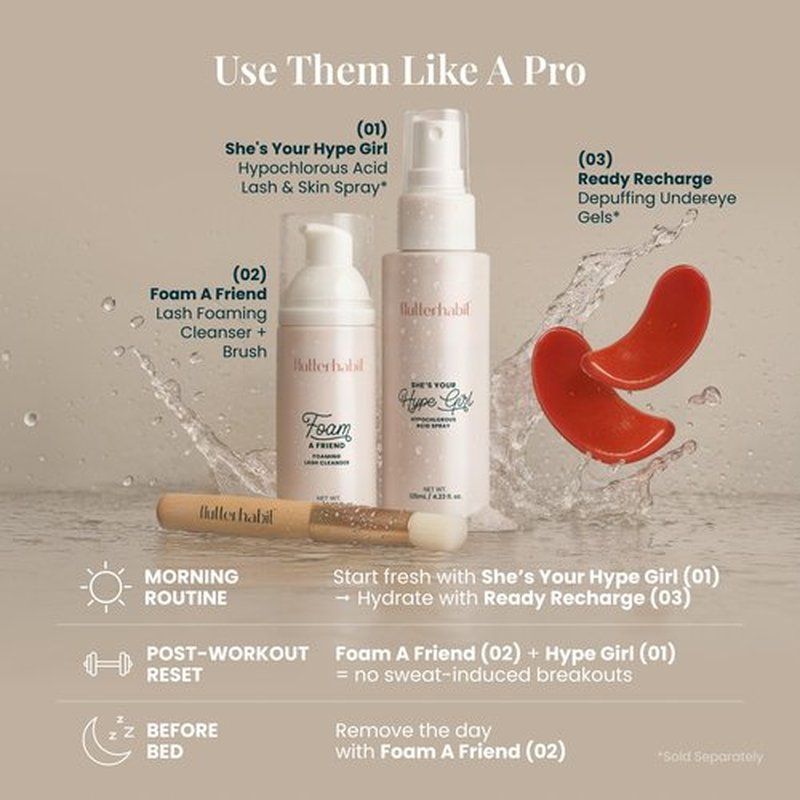 FlutterHabit Lash Shampoo, Gentle Foaming Eyelash Extension Cleanser, Lash Extension Cleanser Gently Removes Waterproof Makeup, Dirt, & Oil from Multi-Day Lashes, For Professional & Home Use (50ml)