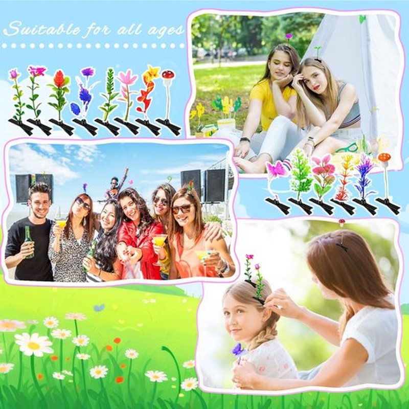 100 Pcs Bean Sprout Hair Clips,Plant Hairpins Funny Mixed Style Headwear Hair Accessories with Hot Glue Sticks for Women Kids Girls Crazy Hair Day School Home Party Decoration