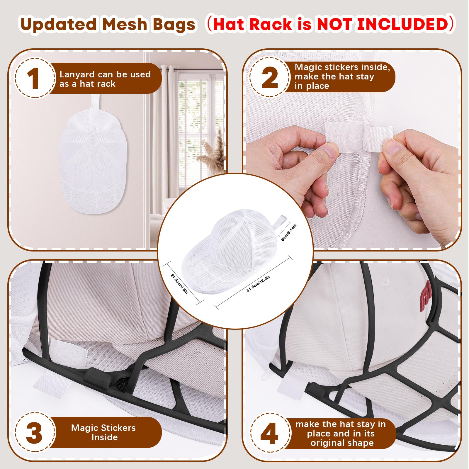 SelfTek 2 Pack C-ap Washer, Hat Cleaner for Baseball, Hat Washer Mesh Bags Compatible with Most Washing Cage- Hat Rack is NOT INCLUDED