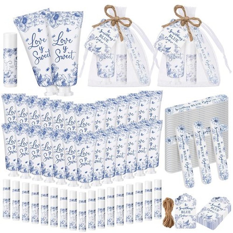 Leelosp 50 Sets Something Blue Before I Do Bridal Shower Hand Cream Lip Balm Nail File Gift Bulk Blue Floral Wedding Favors Travel Size Thank You Gifts Set Bridal Shower Favors for Guests
