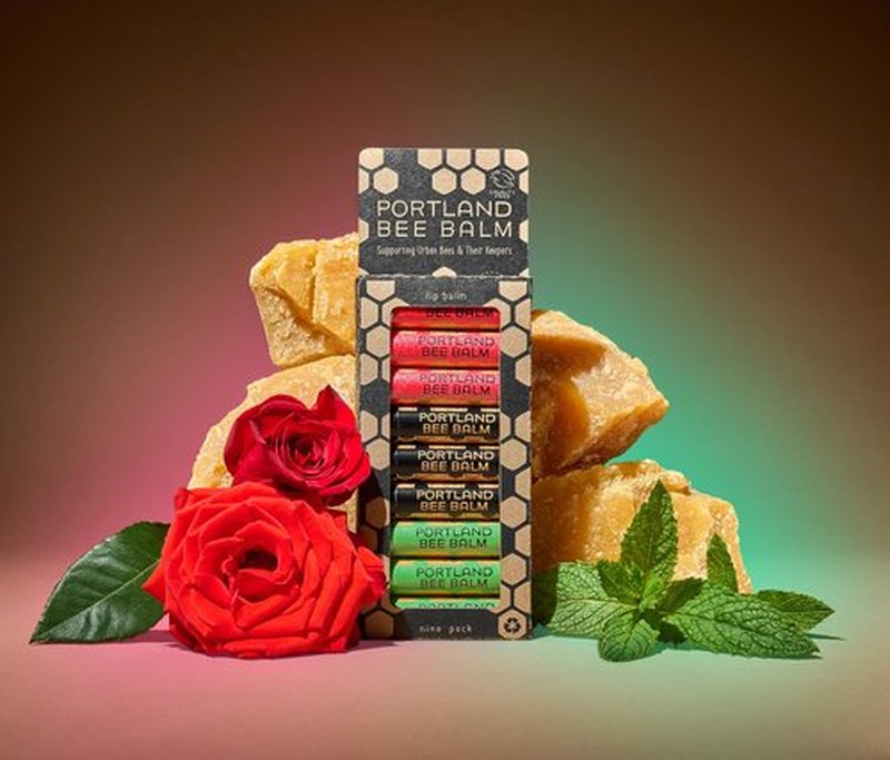 Portland Bee Balm All Natural Handmade Beeswax Based Lip Balm Unscented, Oregon Mint and Rose Assortment 9 Count