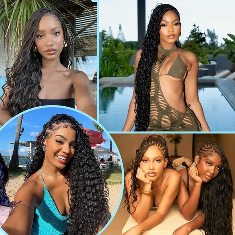 Miokimou Human Braiding Hair for Boho Braids 150g 5 Bundles/Pack 20 Inch Deep Wave Boho Hair for Braiding Knotless 12A Curly Bulk Bohemian Natural Black