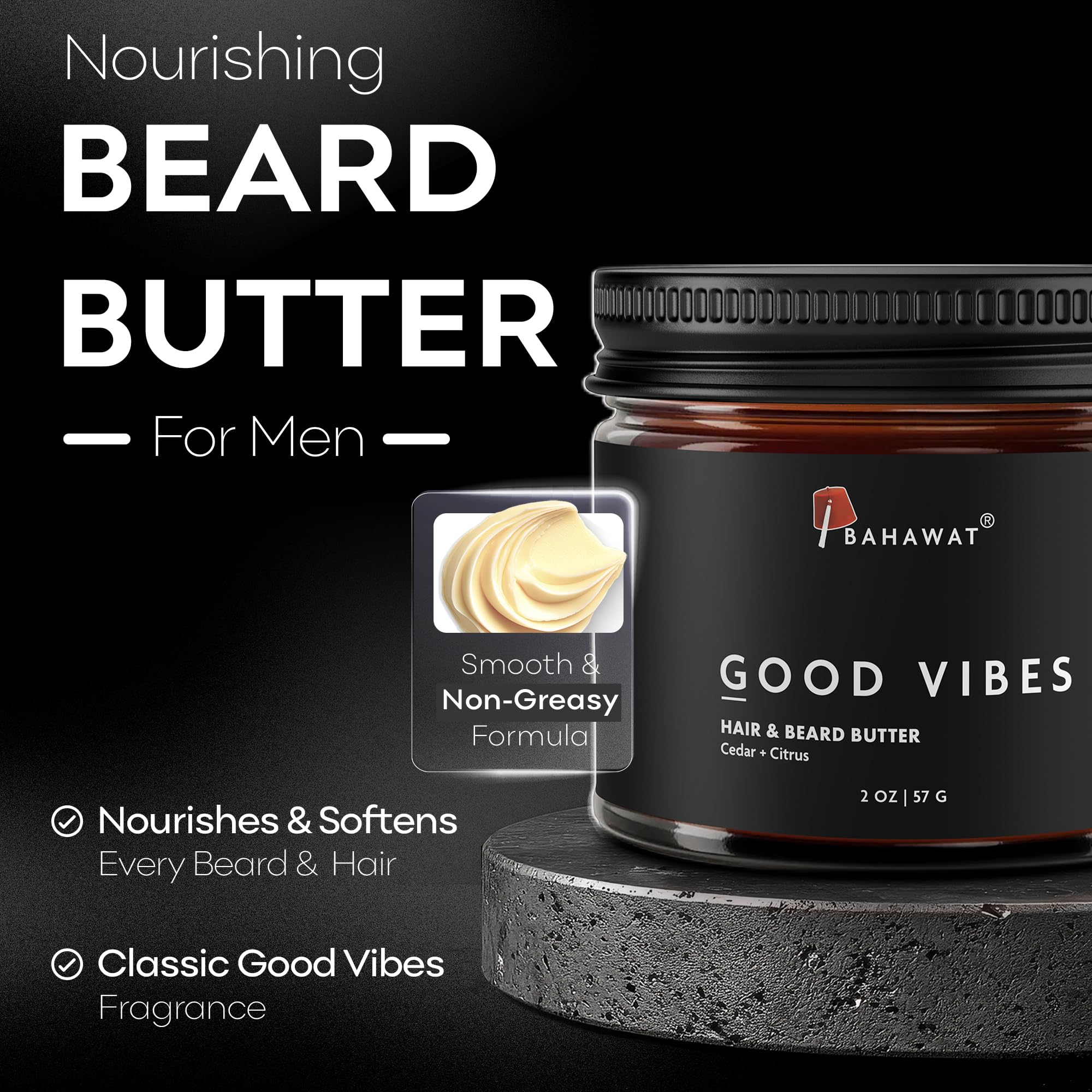 BAHAWAT Hair & Beard Butter for Men Leave-in Conditioner - Cedarwood & Citrus scent - Strengthen & Soften– Made in USA -Organic Natural Ingredients | The Best Beard Butter - 2 oz.