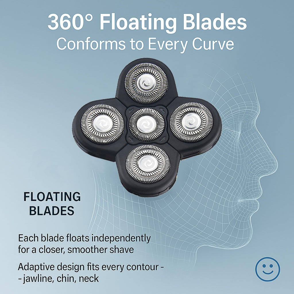 5-Head Replacement Blades for Men's Electric Head Shavers, Universal Snap-on Rotary Razor Refills, Professional Bald Head Grooming Blade with Cleaning Brush, Waterproof & Floating Design (1 Pack)