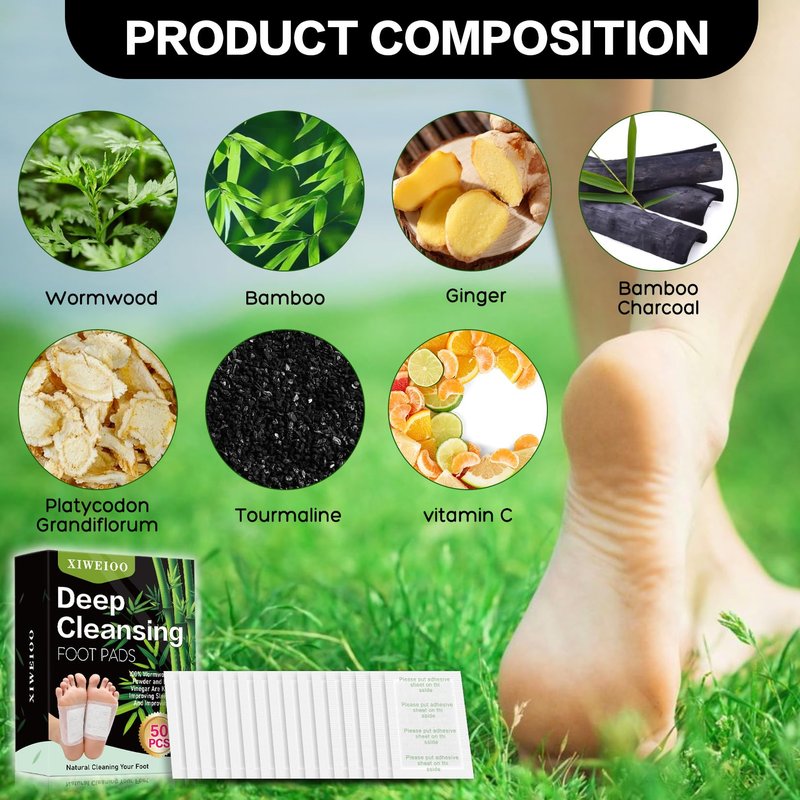 XIWEIOO 50 Pack Foot Pads, Ginger Oil Bamboo Charcoal, Foot Care Patch Message Deep Cleansing for Stress Relief, Better Rest, Feet Health Patches, Relaxing Muscles Christmas Gifts for Women