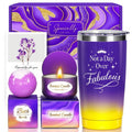 Mothers Day Birthday Gifts Set for Women Her Mom Wife Girlfriend Friend - Purple Self Care Spa Relaxation Gift Basket Set with Novelty Stainless Steel Coffee Tumbler, Lavender Candle, Bath Bomb