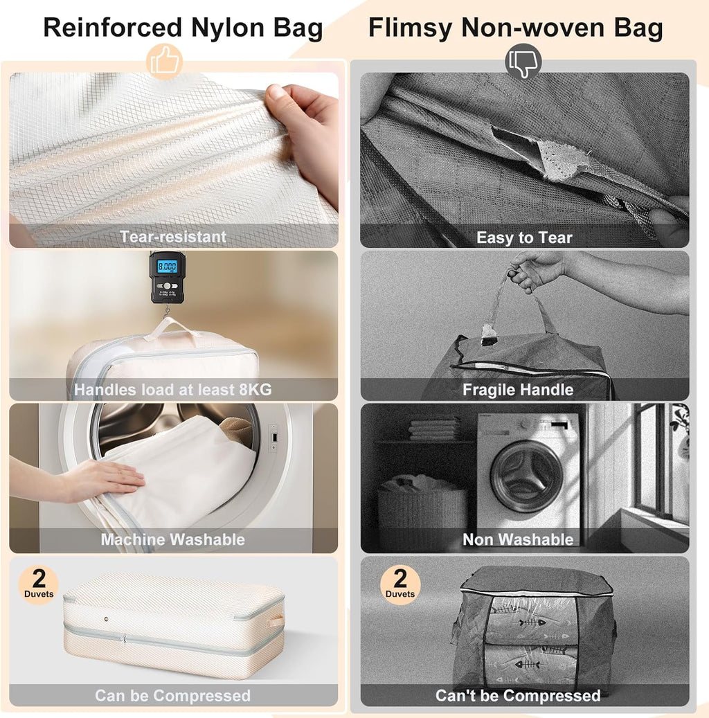 Comforter Storage Bag - Large Capacity Washable Compression Organizer for Bedding | 2-Pack, Beige
