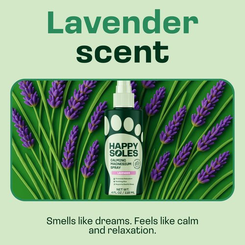 Happy Soles Calming Magnesium Oil Spray for Feet - Relaxing Refreshing Mist with Lavender Oil for Restful Sleep - Paraben Free, Vegan & Cruelty-Free - Fast Absorbing Magnesium Spray to Soothe Soles