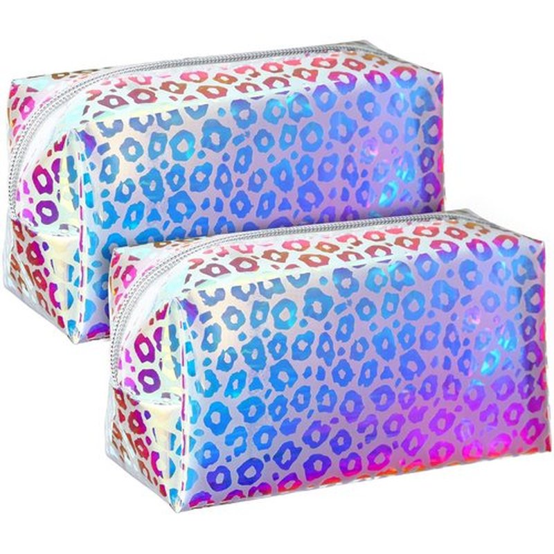 Boao Holographic Makeup Bag Set - Iridescent Glitter Travel Cosmetic Pouches | Zipper Toiletry Organizer, 2 Pcs