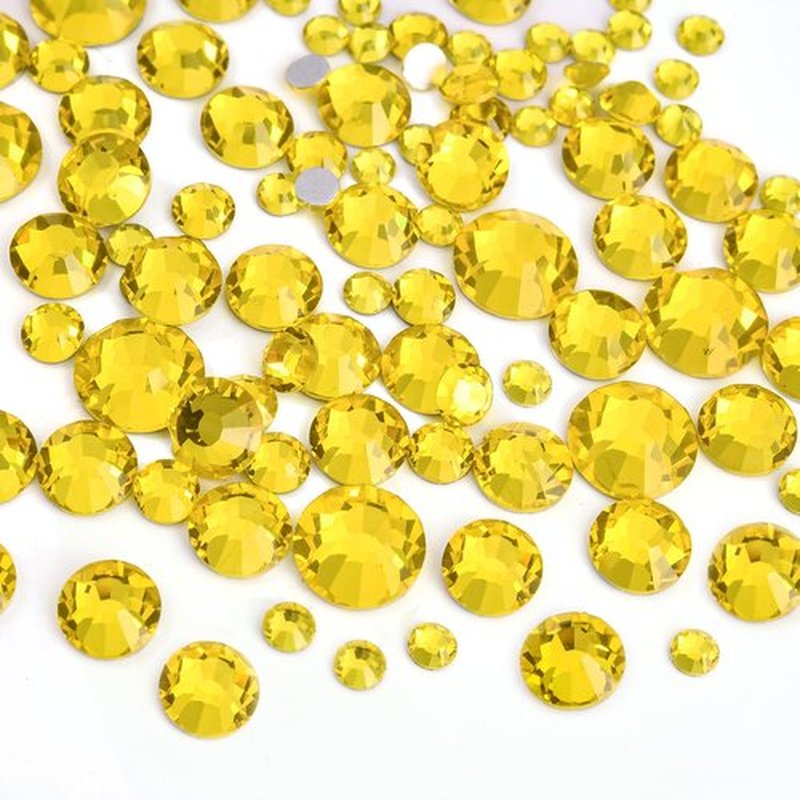 Blinginbox 2 Boxes of Flatback Rhinestones Nail Gems, Round Glass Gems for DIY Clothes Shoes, Non Hotfix Rhinestones, 8870pcs Mixed Sizes from 1.4mm to 6.6mm (Lemon Yellow)…
