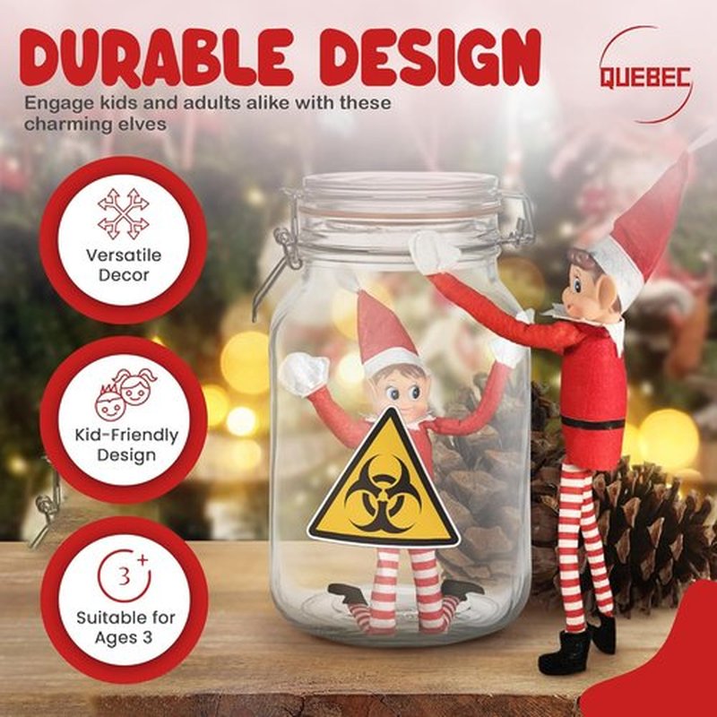 Quebec Naughty Elf Set - Christmas Elf Figures for Boys & Girls | Soft Body, Vinyl Faces, 12 Inch