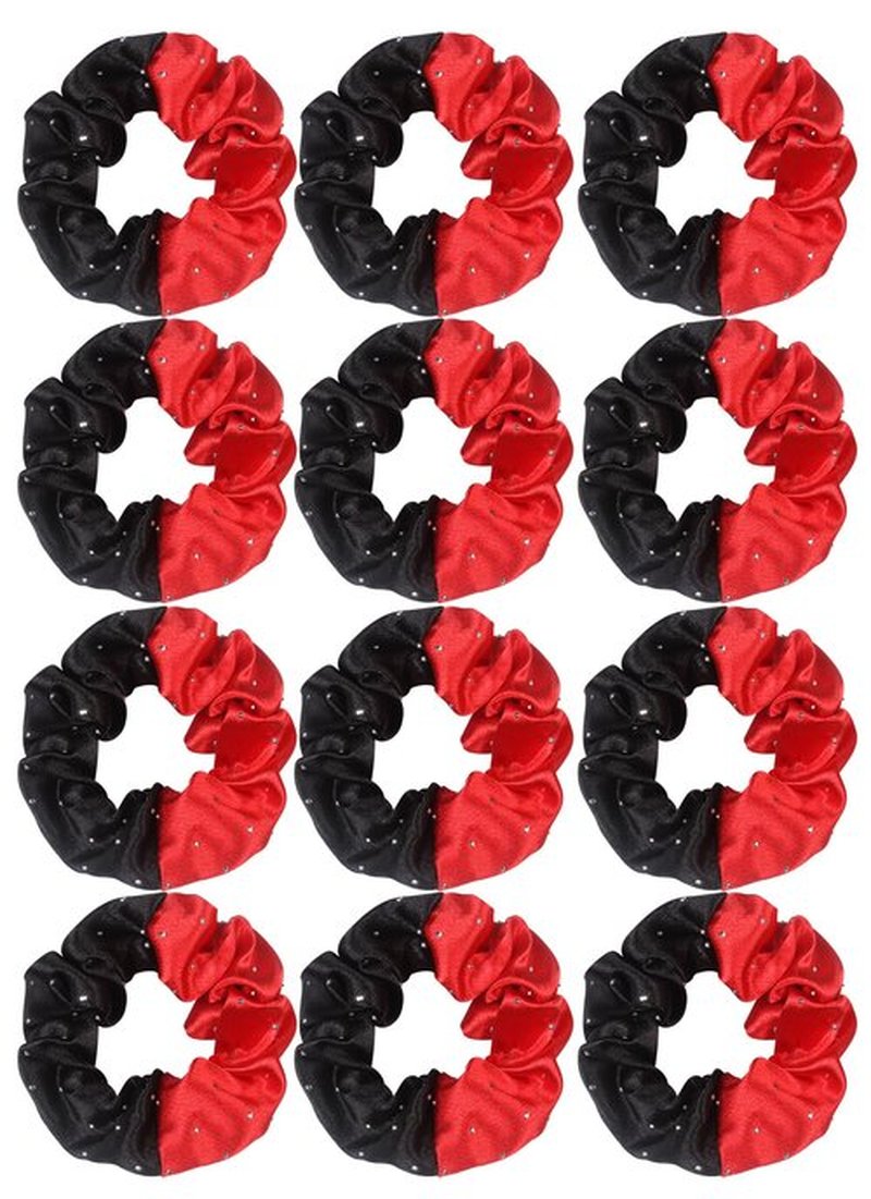 Cheerleader Hair Scrunchies, 4.5 Inches, 12 Pack, Satin Silk Ponytail Holders (Red/Black)