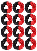 Cheerleader Hair Scrunchies, 4.5 Inches, 12 Pack, Satin Silk Ponytail Holders (Red/Black)