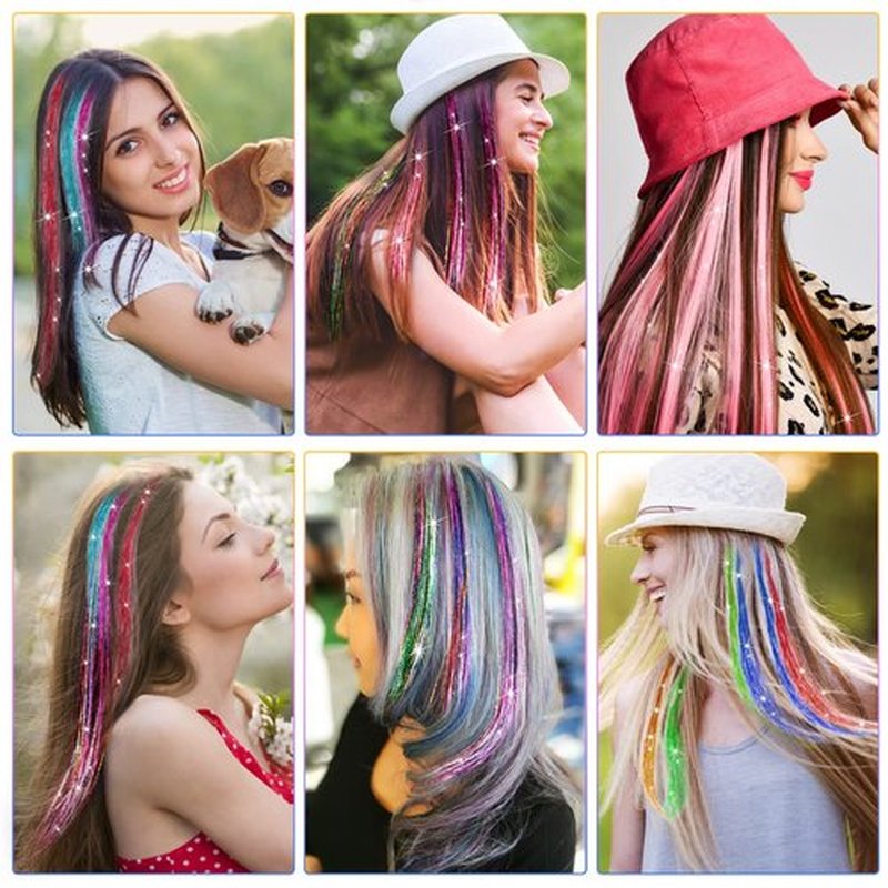 14 Colors Hair Tinsel Kit with Tool, 47 inch 2800 Strands Tinsel Hair Extensions for Women Girls, Fairy Hair Tinsel Glitter Sparkling Shiny Colorful Synthetic Hair for Party Daily Life Fashion