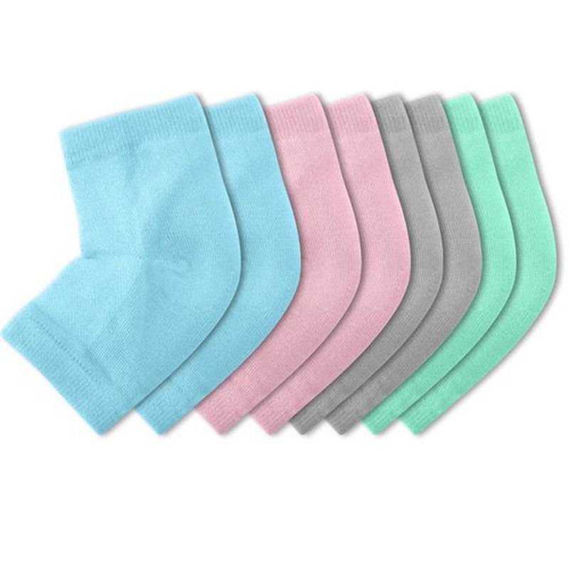Senkary 4 Pairs Heel Moisturizing Socks Open Toe Socks Gel Heel Socks Cotton for Dry Cracked Feet Women Men (Pink, Turquoise, Blue, Grey)