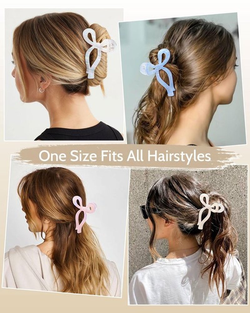 Mesovor 4 Pack Elegant Bow Hair Claw Clips, Nonslip 4.3" Large Hair Grip Hairclips for Thin and Thick | Acrylic Hair Strong Hold Hair Jaw Clamps (Mermaid Stripes)