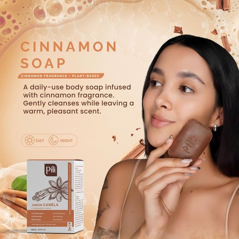 Pili Natural Cinnamon Soap Bars (3 Pack). Face and Body Soap Bars for Women, Men, Teens and All Skin Types. Jabón de Canela. 3.5 oz each.