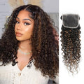 Anmetan Water Wave Ombre Human Hair 4x4 Closure 18 In, 12A F1B30 Black and Brown Honey Blonde Highlight Color Wet and Wavy Free Part Hairline 4x4 Lace Closure 100% Remy Pre Plucked with Baby Hair