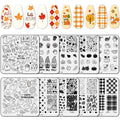 Whaline 10 Sheet Thanksgiving Nail Art Stamping Plates Kit Happy Fall Pumpkins Maple Leaf Gnome Plaid Autumn Blessings Collection Nail Art Plate for Autumn Thanksgiving Design DIY Print