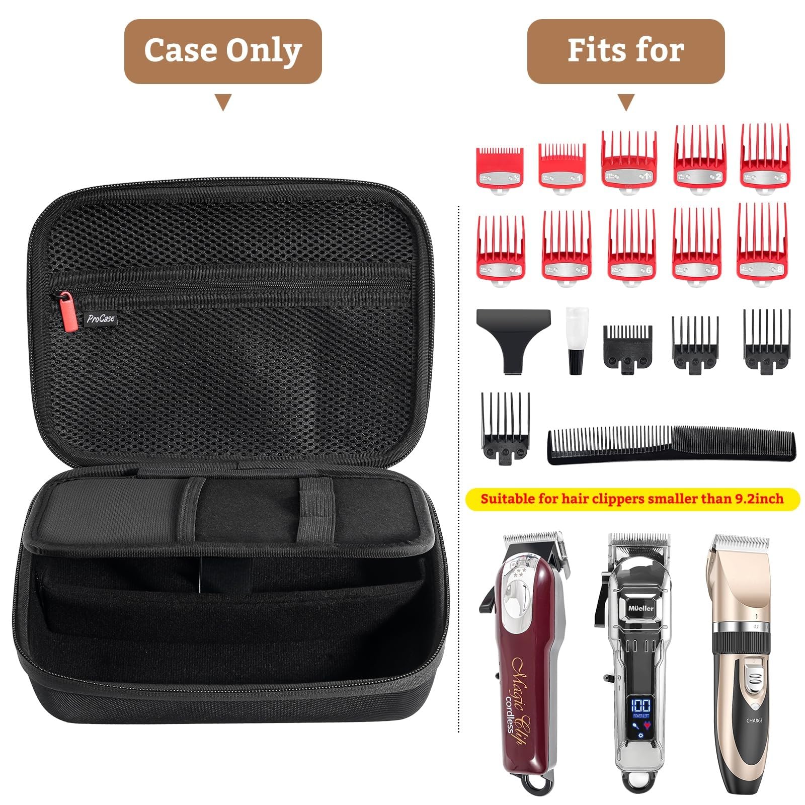 ProCase Hard Travel Case for Hair Clippers, Hair Cutting Barber Supplies Holder, Trimmer Organizer Storage Bag for Hatteker/Oneisal/Wahl 5Star/Andis Men Razor Guard Grooming Kits -Small & Black