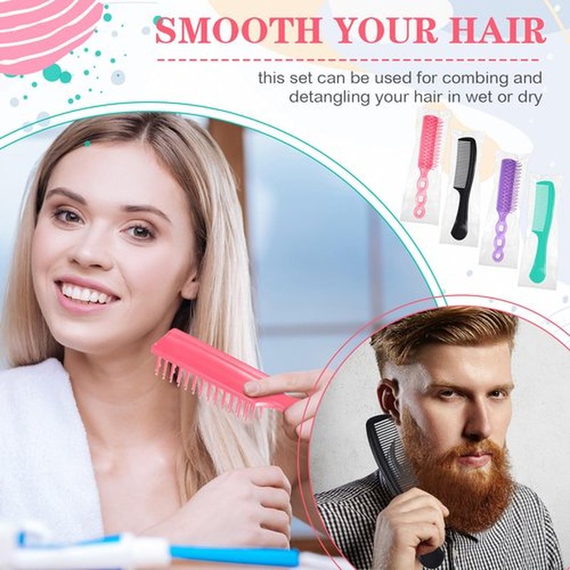 Baderke 144 Pack Individually Wrapped Hair Brushes Combs Set for Homeless, Detangling Brush Widen Combs for Curly Hair Suitable for Women Men Shelter Nursing Hotel Church Charity Supplies(4 Colors)