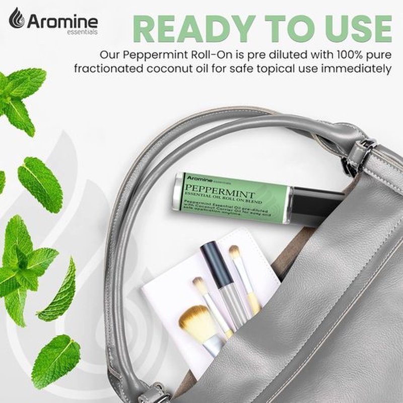 Peppermint Essential Oil Roll-On | Premium Therapeutic Grade, Pre-Diluted 10ml (Pack of 2)