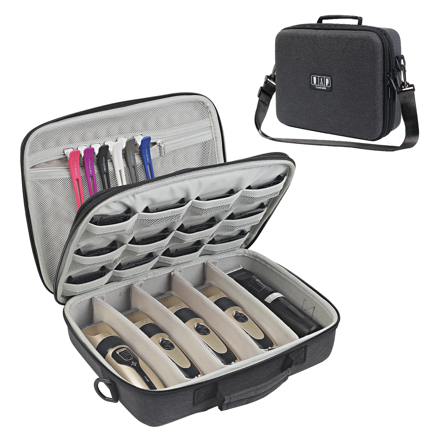 Luxtude Large Barber Case, Barber Bags for Clippers and Supplies, Large Hair Clipper Case for Travel, Clipper and Trimmer Cases, Barbers Accessories for Wahl 5Star/Hatteker/Oneisal/Andis Grooming