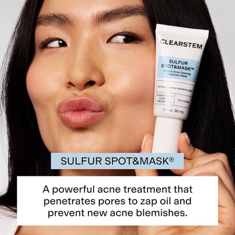 CLEARSTEM Sulfur Spot & Mask - Acne-Fighting Facial Mask with Kaolin Clay & Glycolic Acid for Clear Skin