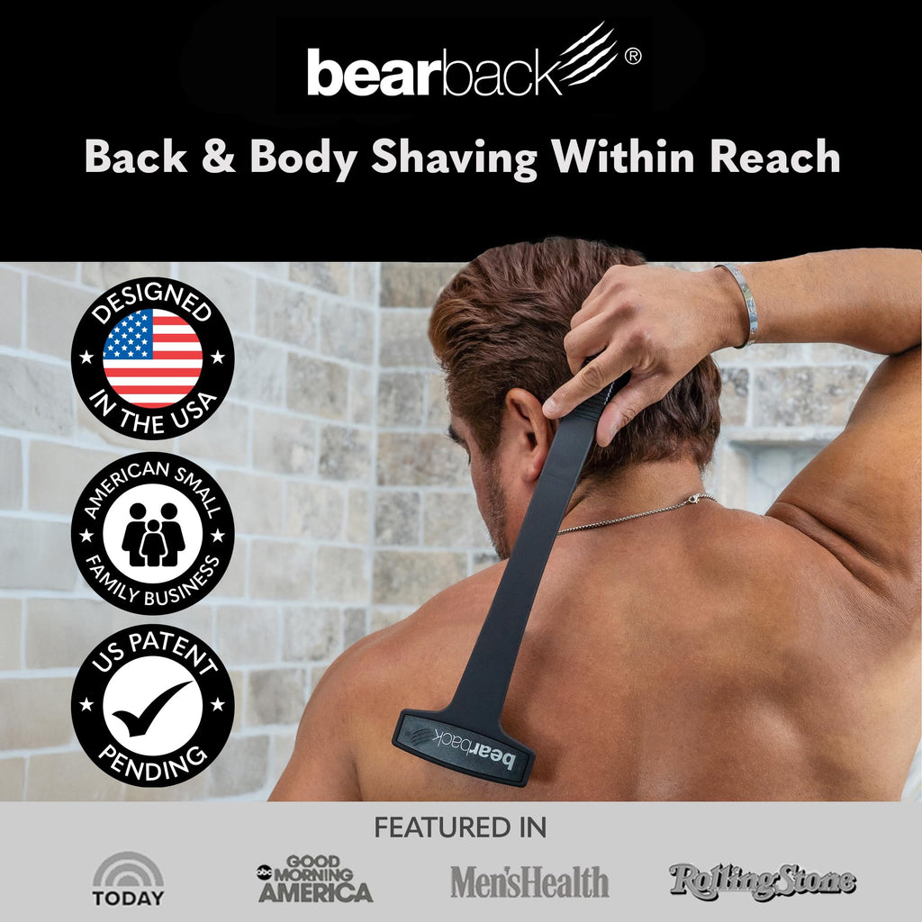Bearback Back Shaver for Men - Effortless Reach 17” Folding Handle for a Smooth Solo Shave - Pivoting Triple Blade Technology, Part of the Bearback Interchangeable Grooming System