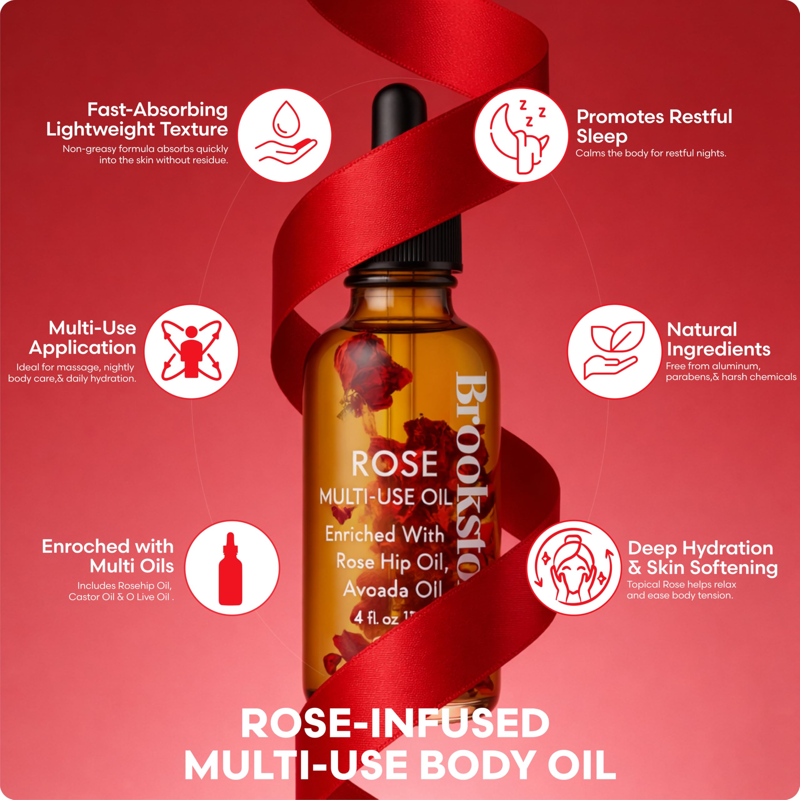 Brookstone Rose Multi-Use Essential Oil - Soothing Aromatherapy & Skincare Oil - Floral Rose Scent