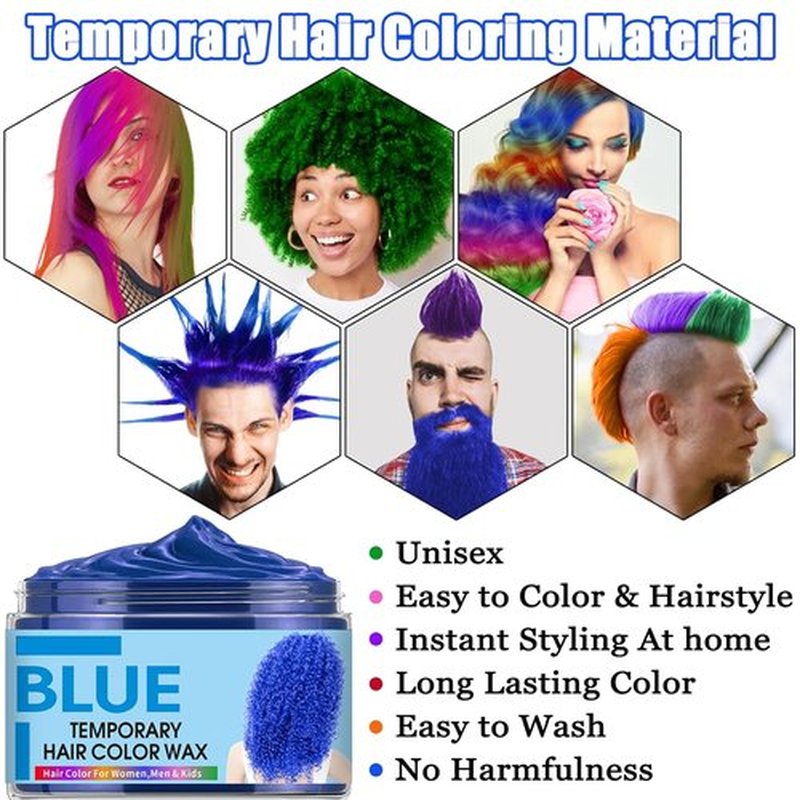 Skiennix Temporary Hair Color Wax - Vibrant DIY Hair Dye in 6 Colors for All Ages | Instant & Natural