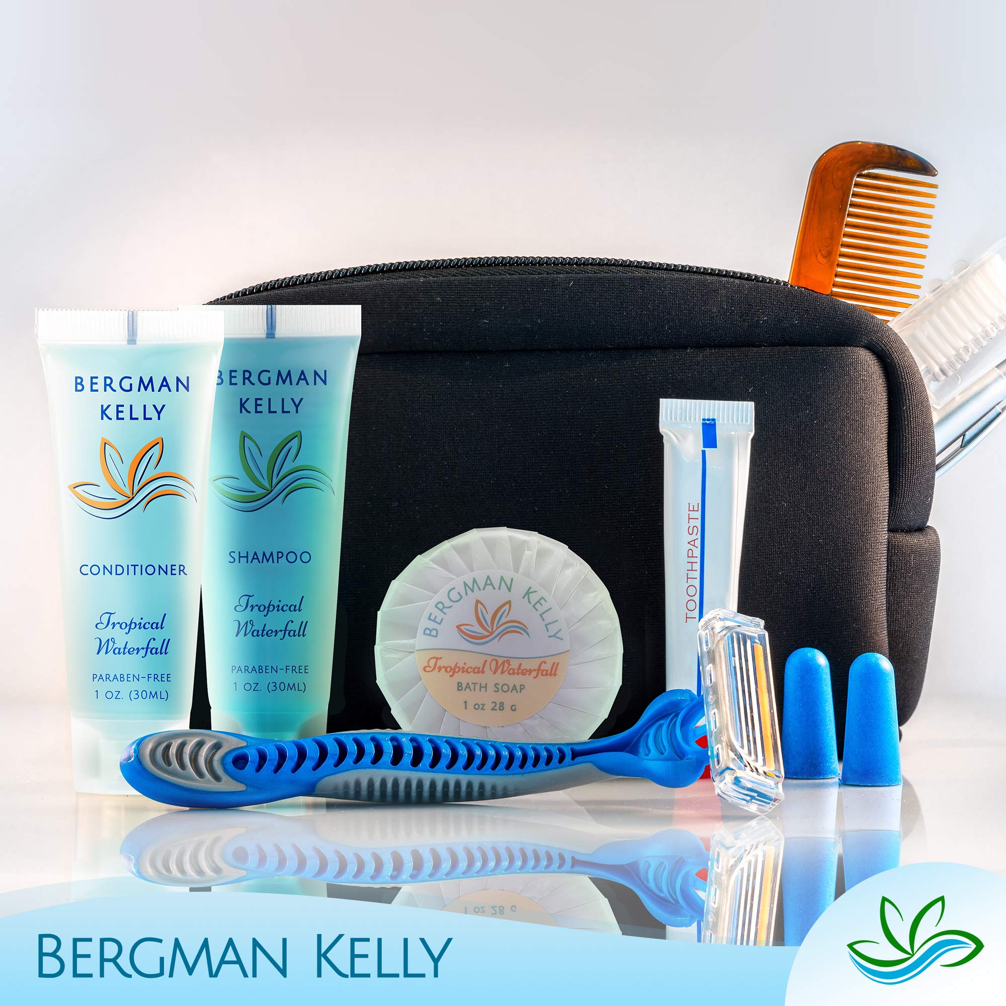 BERGMAN KELLY - Hotel Soap Bars in Bulk - Tropical Waterfall, 1 oz, 200 PK - Small Individually Wrapped Round Soap - Travel Size Mini Toiletries for Airbnb, Motel, Guest Bathroom